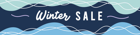 Winter sale colorful banner. Abstract organic wavy shapes background. For newsletter, web header, social media post, promotional banner, advertising and identity. Vector illustration, flat designのイラスト素材