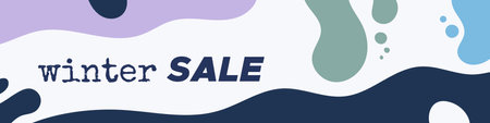 Winter sale colorful banner. Abstract organic wavy shapes background. For newsletter, web header, social media post, promotional banner, advertising and identity. Vector illustration, flat designのイラスト素材