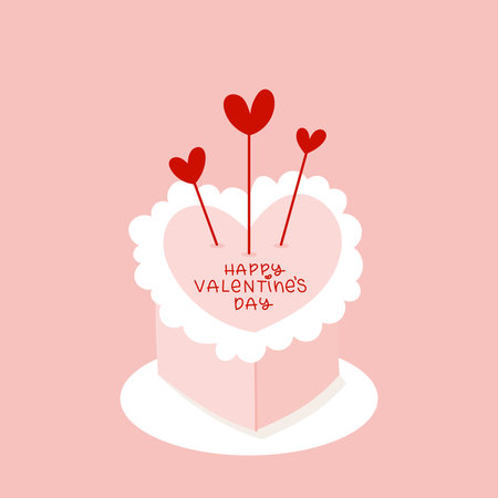 Happy Valentine's Day. Pink Valentine's cake. Hand drawn doodle. Vector illustration, flat design