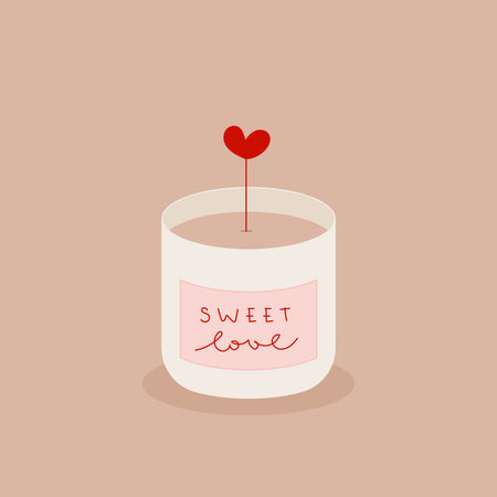 Happy Valentine's Day. Sweet love scented candle. Vector illustration, flat designのイラスト素材