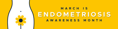Endometriosis Awareness Month. March. Woman's abdomen with a daisy flower. Vector illustration, flat designのイラスト素材