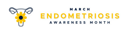 Endometriosis Awareness Month. March. Female reproductive system and flower. Horizontal banner. Vector illustration, flat designのイラスト素材