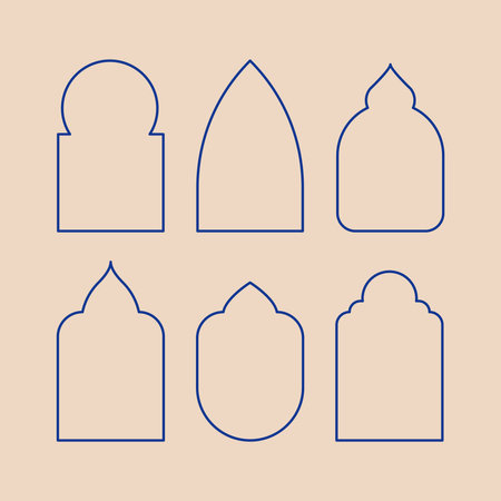 Oriental frames outline set. Islamic inspiration. Vector illustration, flat designのイラスト素材