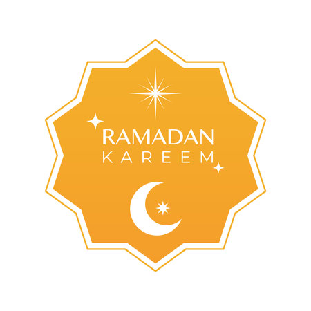 Ramadan Kareem. Star emblem with text, moon and stars. Vector illustration, flat designのイラスト素材