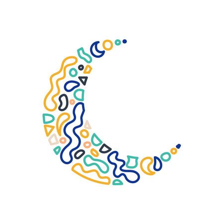 Hand drawn moon. Colorful organic shapes. Vector illustration, flat designのイラスト素材