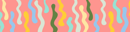 Abstract organic wavy shapes background. Hand drawn vibrant colors horizontal banner. For newsletter, web header, social media post, promotional banner. Vector illustration, flat designのイラスト素材