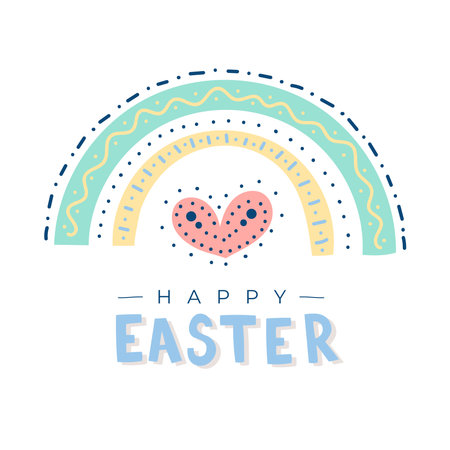 Happy Easter. Doodle boho rainbow. Minimalist greeting card. Vector illustration, flat designのイラスト素材