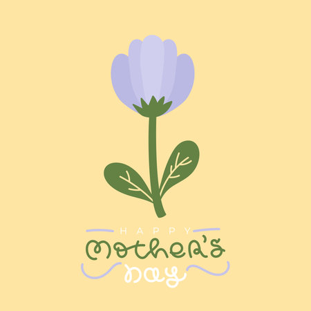 Happy Mother's Day. Lilac hand drawn flower. Round lettering. Vector illustration, flat designのイラスト素材