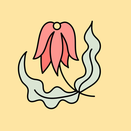 Hand drawn flower with black outline. Vector illustration, flat designのイラスト素材