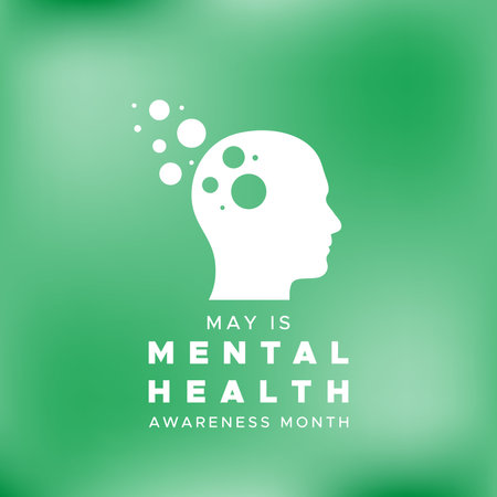 May is Mental Health awareness month. Human head icon. Blurred background. Vector illustration, flat designのイラスト素材