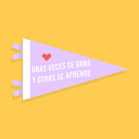 Back to school pennant flag set. Inspirational phrase in Spanish: "Sometimes you win and other times you learn." Vector illustration, flat designのイラスト素材