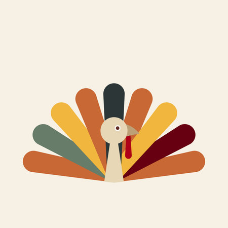 Turkey bird with open tail. Portrait. Thanksgiving icon. Vector illustration, flat design