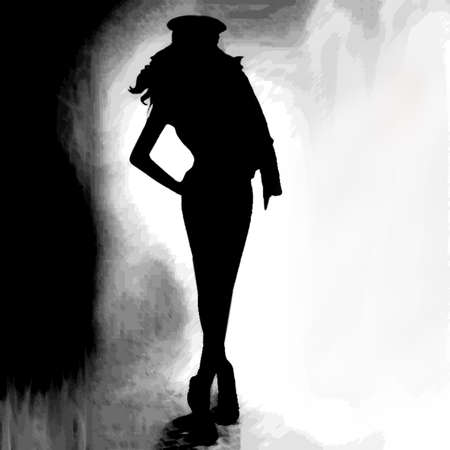 Monochrome Illustration of a girlの写真素材