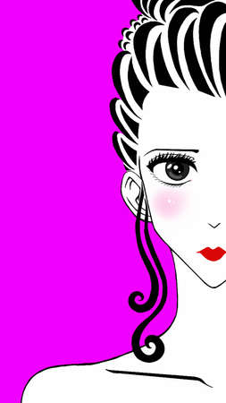 Illustration of a girl on pink backgroundの写真素材