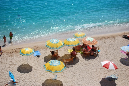 Umbrella on the sunny beach and blue watherのeditorial素材