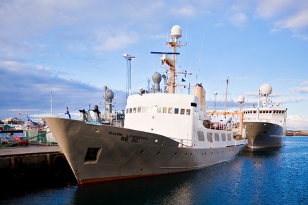 Reykjavik harbor with ships, Icelandのeditorial素材