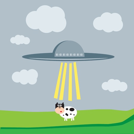Spaceship kidnaps the cowのイラスト素材