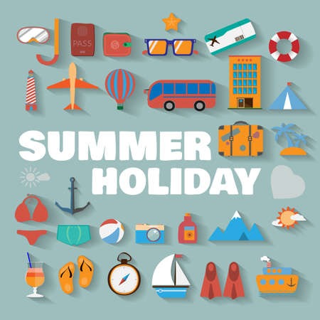 Summer infographics. Travel vector digital background illustration. Summer holiday icon set.のイラスト素材