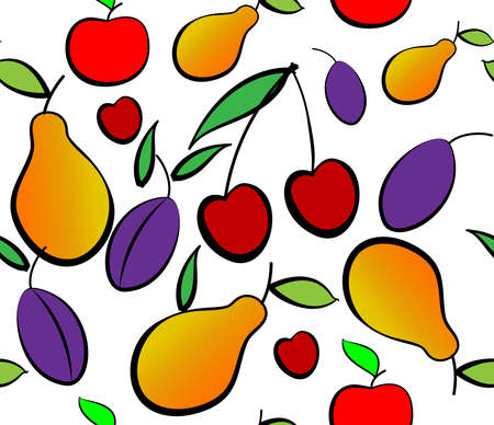 Yummy fruits. Healthy living concept. Summer treats, sweets. Pears, plums and cherry. Seamless...