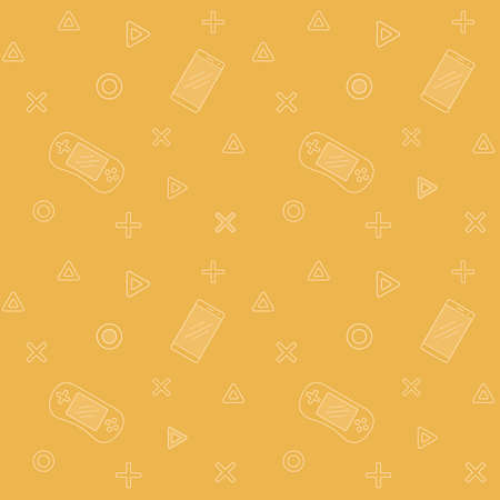 Mobile Phones and Yellow Game pad Controllers. Seamless Pattern for Fabric, Wrapping Paper and Background Wallpaperのイラスト素材