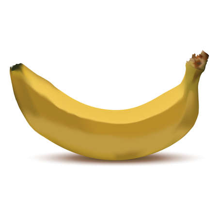 Yellow ripe banana with shadow. Vector realistic illustration, isolated on white backgroundのイラスト素材