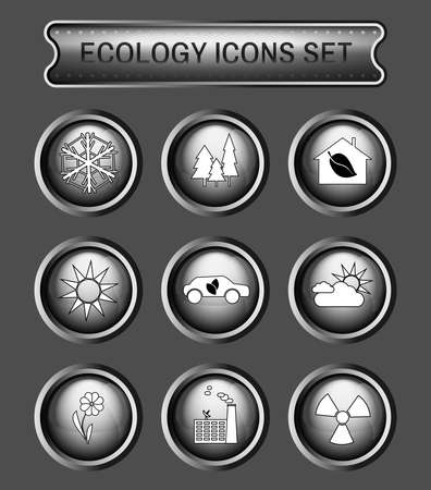 Ecology Icons Set on Gray Round Buttons. Digital background vector logotypes set.のイラスト素材
