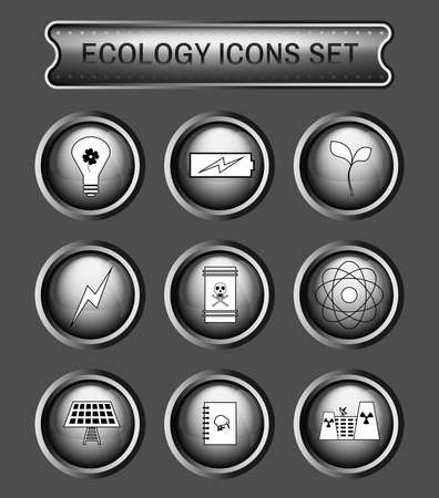 Ecology Icons Set on Gray Round Buttons. Digital background vector logotypes set.のイラスト素材