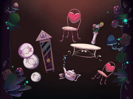 Alice in Wonderland, falling down the rabbit hole. Kids book picture. Digital background raster illustration.の写真素材