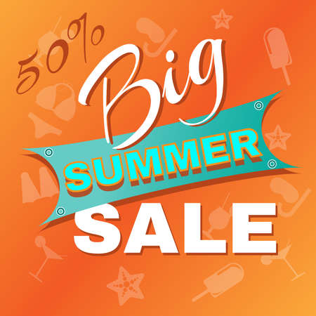 Big Summer Sale Flyer Vector Illustration. Percentage Discount. Holiday Hot Vacation Card. Market Shop Goods Sale Banner.のイラスト素材