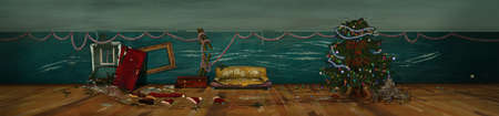 Failed Christmass party. Party of a lifetime, unforgettable. Digital background raster illustration.の写真素材