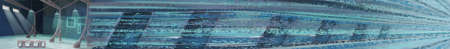 Spacious restaurant kitchen interior design. Transition textured lines. Colorful digital background...