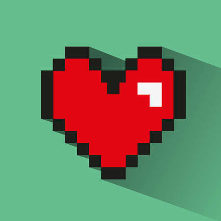 Pixelated heart on a green background. Digital vector illustration.のイラスト素材