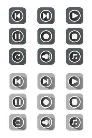 Flat icon set. Grey, black and white multimedia UI buttons set. Digital background vector illustration.のイラスト素材