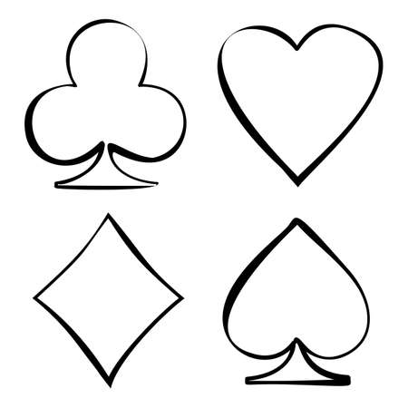Cards deck. Four card suits silhouette isolated on white. Digital background vector illustration.のイラスト素材