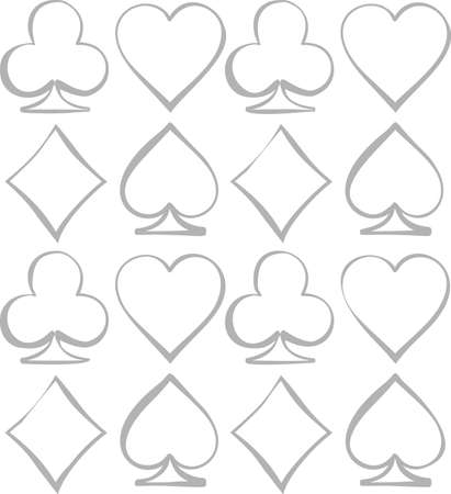 Four card suits gray silhouettes on the white backdrop. Cards deck. Digital background vector pattern.のイラスト素材