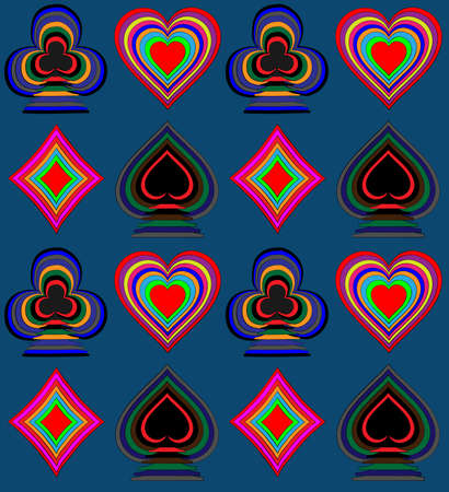 Colorful textured four card suits on the dark gray backdrop. Cards deck. Digital background vector pattern.のイラスト素材