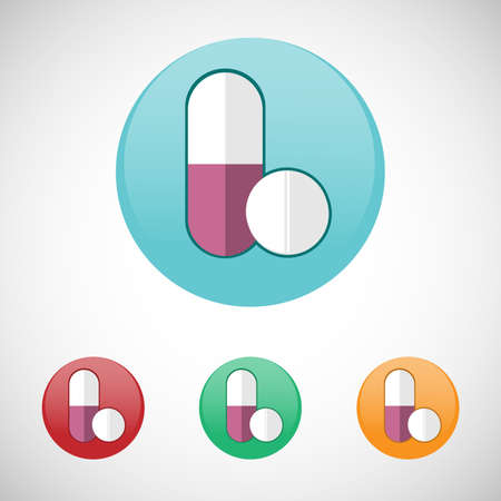 Pills. Healthcare. Digital background medical vector icon set isolated on colorful round buttons.のイラスト素材