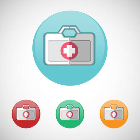 First aid kit. Emergency kit. Healthcare. Digital background medical vector icon set isolated on colorful round buttons.のイラスト素材