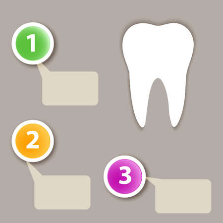 Dental infographics. White tooth silhouette on grey backdrop. Digital vector illustration.のイラスト素材