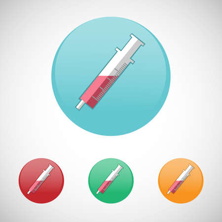 Syringe, injector. Healthcare. Digital background medical vector icon set isolated on colorful round buttons.のイラスト素材