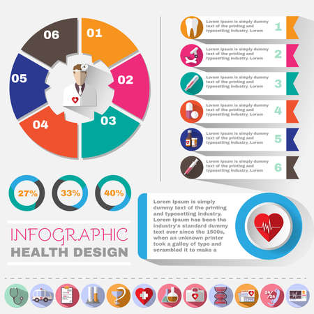 Medical Vector Infographic. Health Design Flyer. Healthcare Related Colorful Icons. Digital Background Banner Illustration.のイラスト素材
