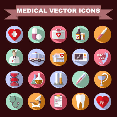 Healthcare. Colorful Medical Vector Icons Set. Digital background vector illustration.のイラスト素材