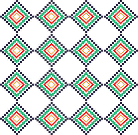 Green red rural geometric ornament. Digital background pattern.