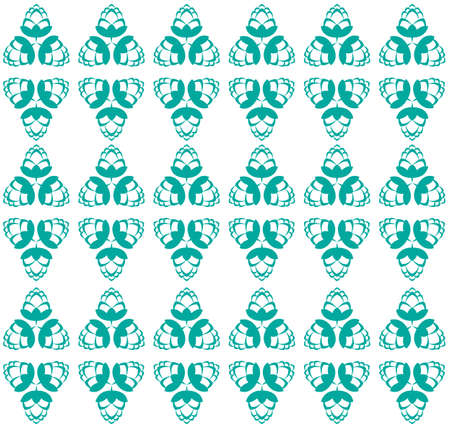 Aquamarine hop flowers digital seamless pattern. Background rhombus and triangle abstract flowers illustration.のイラスト素材