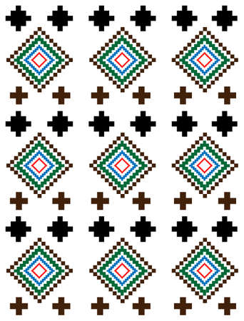 Red, green, brown rural geometric ornament. Digital background pattern.のイラスト素材