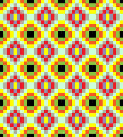 Old fashioned square ornament with dominant yellow color. Colorful geometric seamless pattern illustration backgroundのイラスト素材