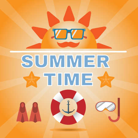 Summer Time Flyer Vector Illustration. Holiday Hot Vacation Card. Travel Agency Banner Template.のイラスト素材