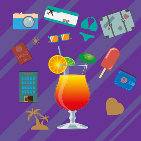 Summer flyer infographics. Travel vector digital background illustration. Summer holiday icon set.のイラスト素材