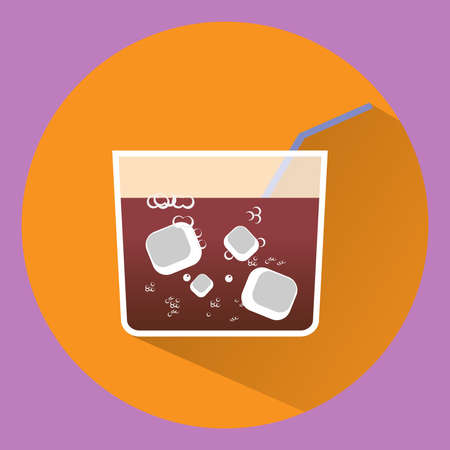 Square Cocktail Glass with Drink, ice cubes and tube. Drink time Vector illustration.のイラスト素材