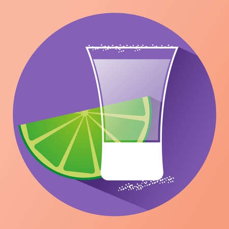 Cocktail glass with drink and slice of lime. Drink time Vector illustration.のイラスト素材